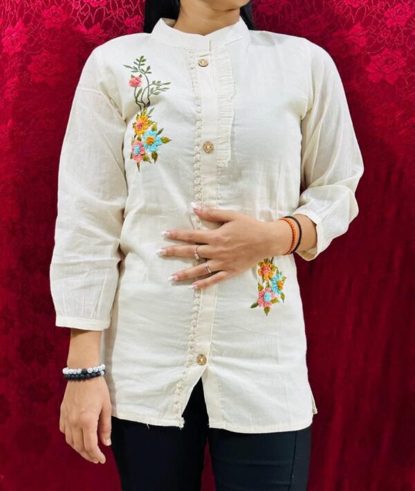 Short Khadi Kurti with block flower design